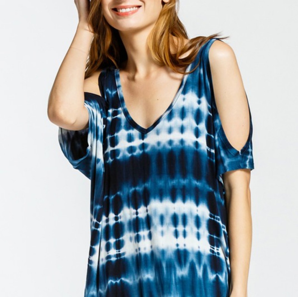RETRO TIE-DYE BLUE,COLD SHOULDER,LOW BACK TOP,SIZE SMALL,Cherish *NWT*